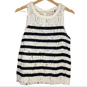 Free People Lacy Black and White Striped Sleeveless Top Sz S
